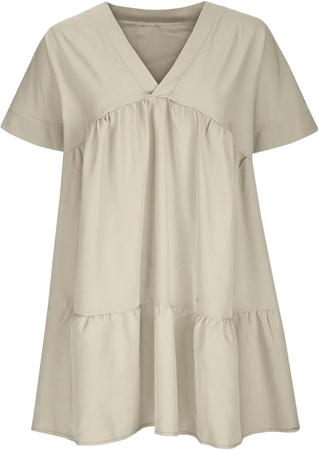 FZYLQY Womens Casual Dresses Short Sleeve V Neck Tiered Mini Dress Loose Fit Comfy Ruffle Swing Dress Trendy Beach Sundress