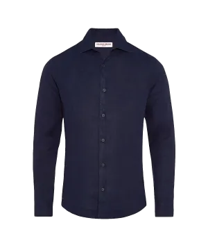 Giles Smart Linen Cut Shirt Shirt in Navy