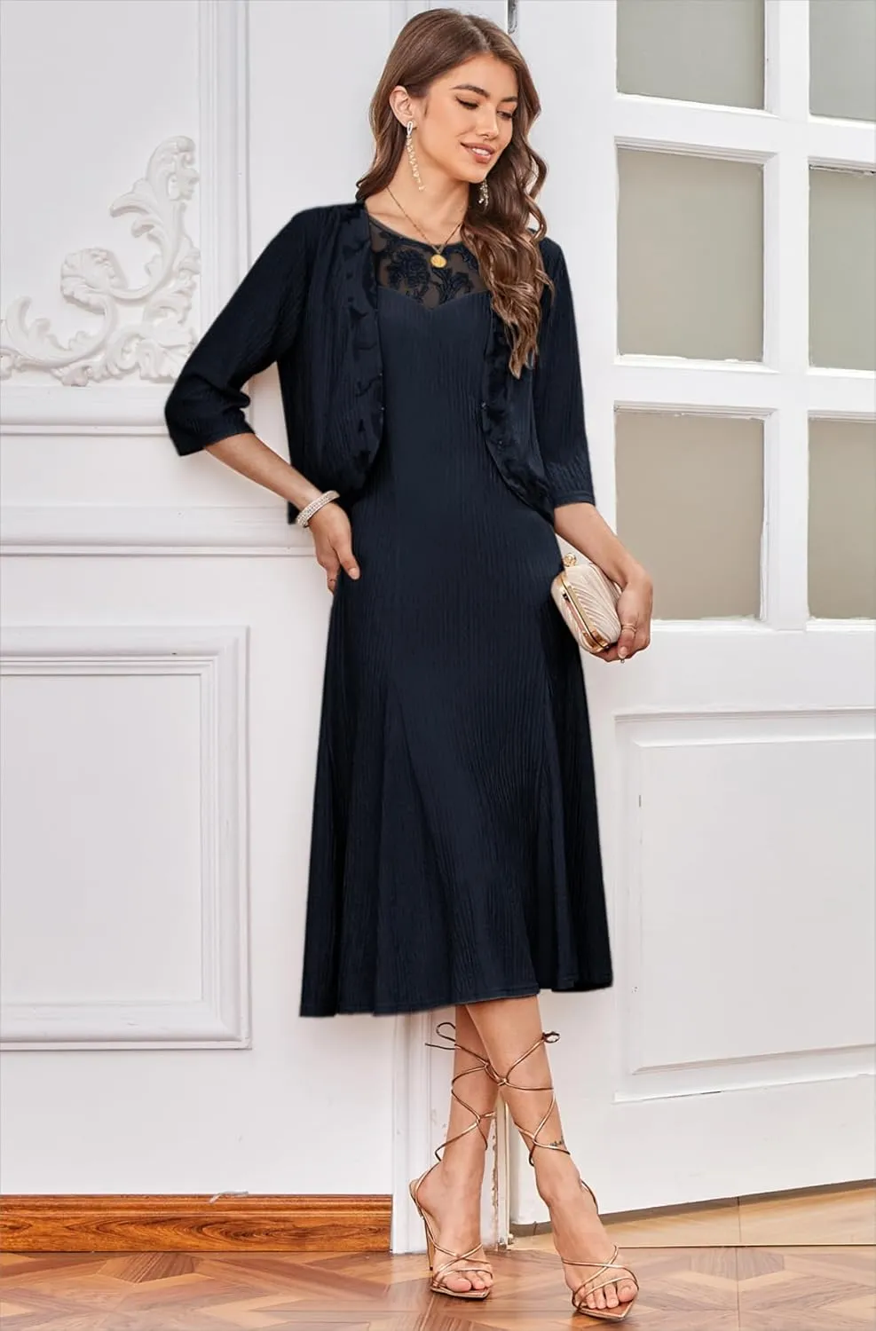 GRACE KARIN 2025 Mother of The Bride Dress with Jacket Women Stretchy Lace 2 Piece Wedding Guest Dresses