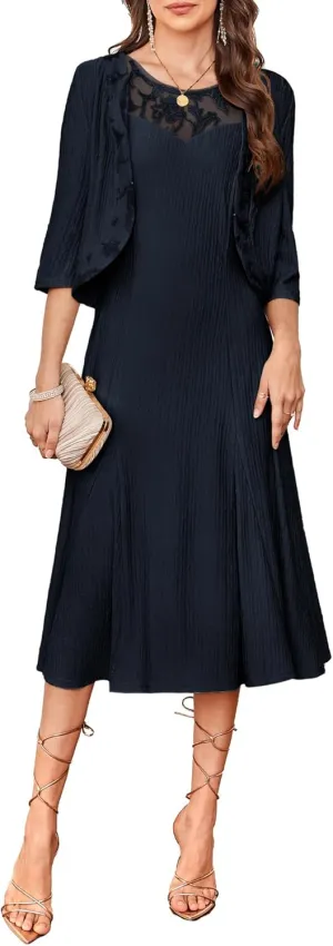 GRACE KARIN 2025 Mother of The Bride Dress with Jacket Women Stretchy Lace 2 Piece Wedding Guest Dresses