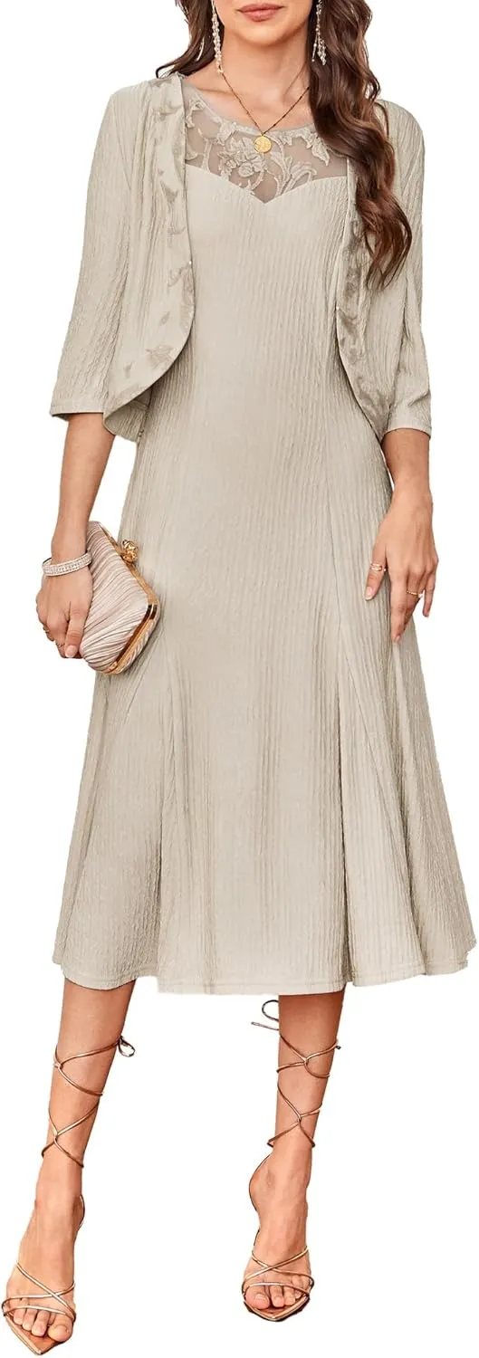 GRACE KARIN 2025 Mother of The Bride Dress with Jacket Women Stretchy Lace 2 Piece Wedding Guest Dresses