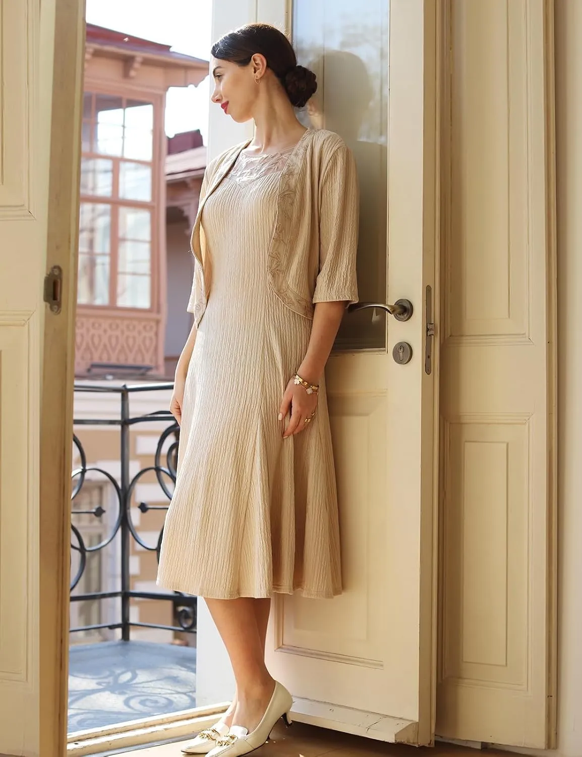GRACE KARIN 2025 Mother of The Bride Dress with Jacket Women Stretchy Lace 2 Piece Wedding Guest Dresses