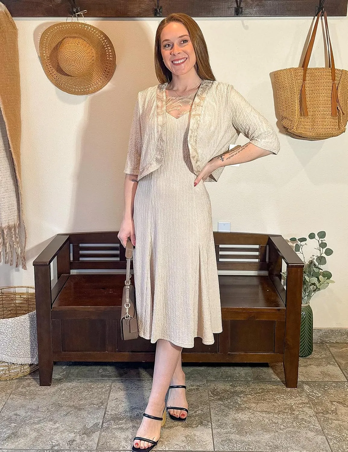GRACE KARIN 2025 Mother of The Bride Dress with Jacket Women Stretchy Lace 2 Piece Wedding Guest Dresses