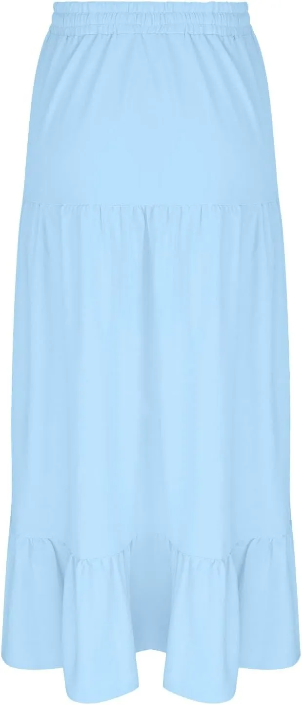 HGps8w Women's 2025 Summer Boho Linen Slit Flowy Maxi Skirt, Trendy Elastic Waist A Line Tiered Beach Long Skirts