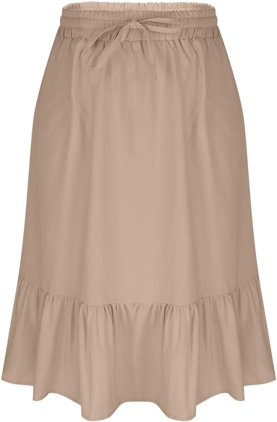 HGps8w Women's 2025 Summer Linen Midi Skirt, Trendy Casual Drawstring A-Line Elastic Waist Beach Dress Skirts with Pockets