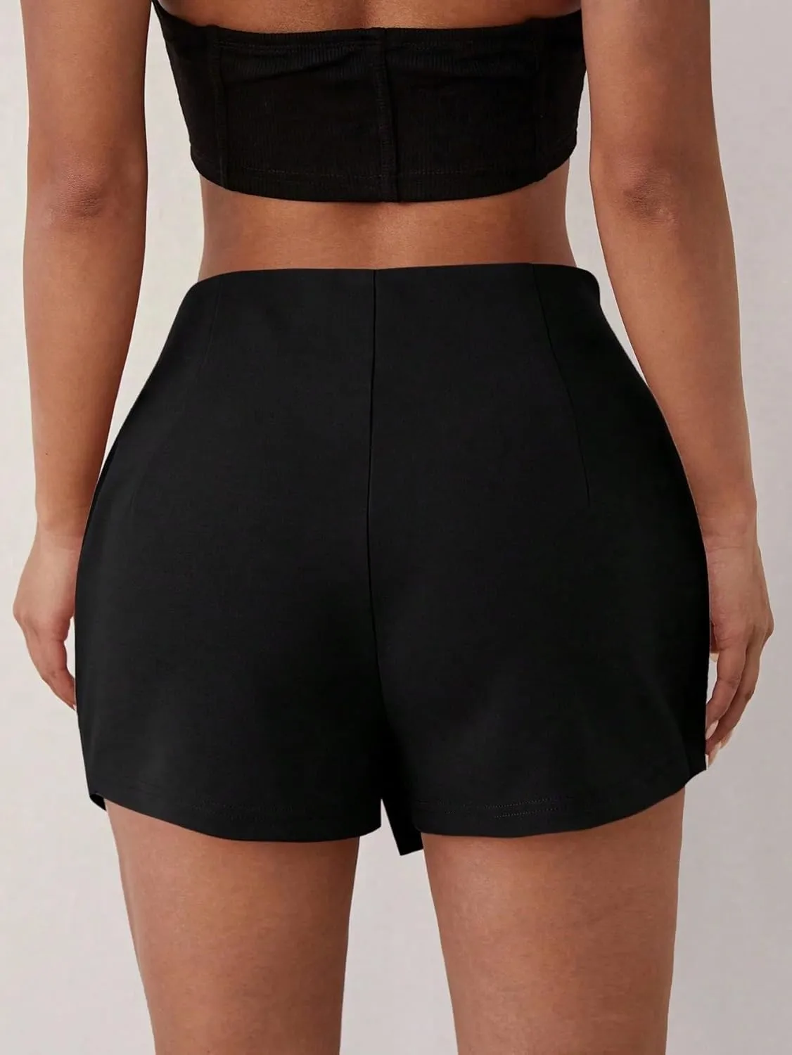 High Waisted Shorts Solid Slit Hem Skort Casual Short