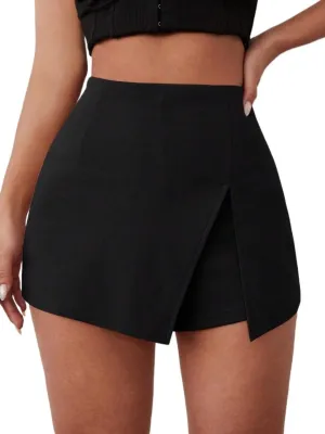 High Waisted Shorts Solid Slit Hem Skort Casual Short