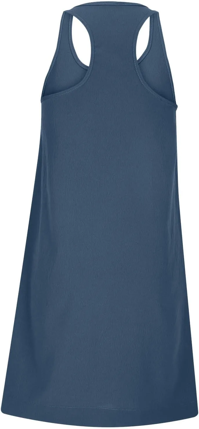 Hot Shot Mini Dress 2024 Summer Sleeveless Loose Fit Sundresses with Pockets Solid Color Scoop Neck Beach Dresses