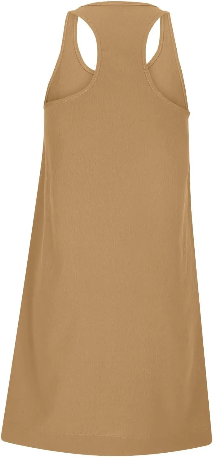 Hot Shot Mini Dress 2024 Summer Sleeveless Loose Fit Sundresses with Pockets Solid Color Scoop Neck Beach Dresses