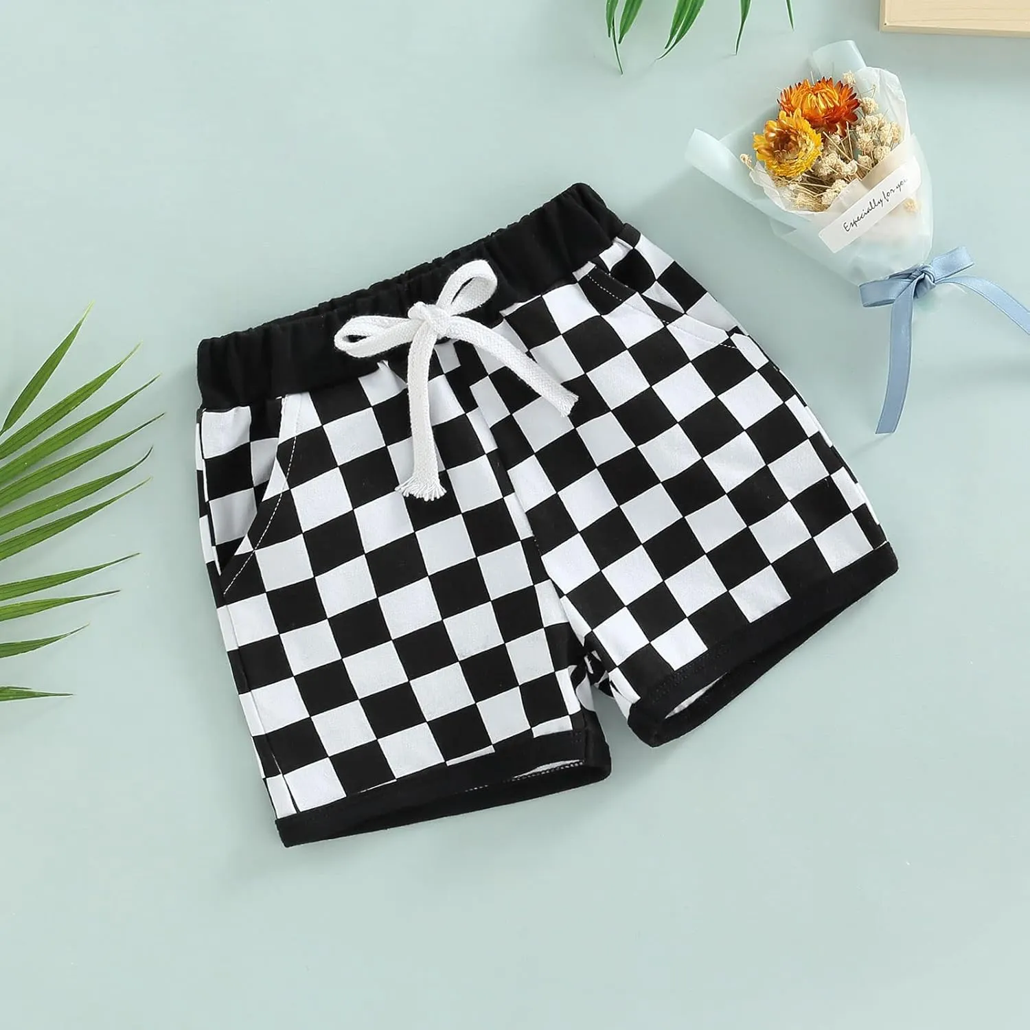Infant Toddler Baby Boy Casual Checkerboard Plaid Cotton Elastic Waist Jogger Shorts Summer Clothes