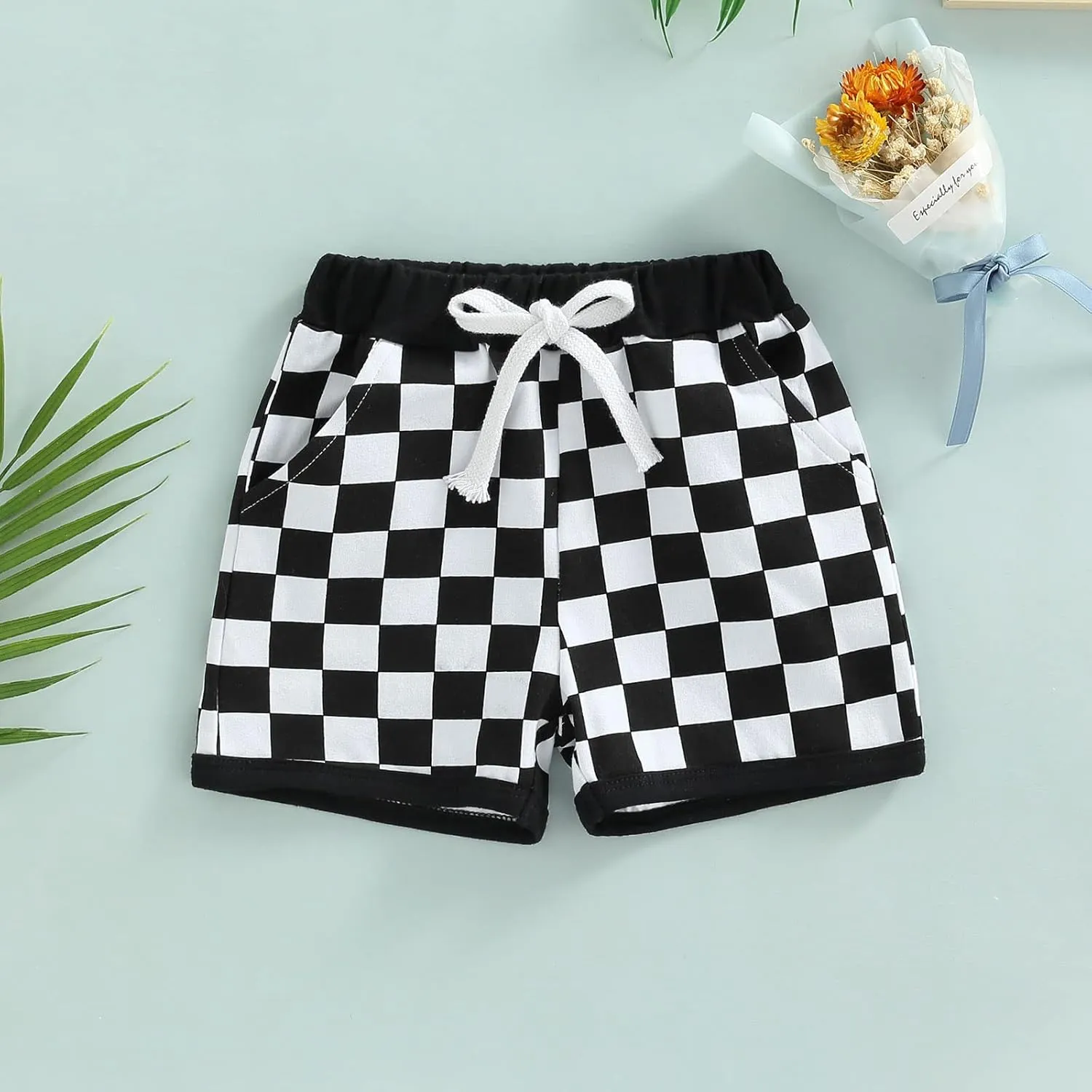 Infant Toddler Baby Boy Casual Checkerboard Plaid Cotton Elastic Waist Jogger Shorts Summer Clothes