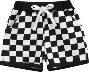 Infant Toddler Baby Boy Casual Checkerboard Plaid Cotton Elastic Waist Jogger Shorts Summer Clothes