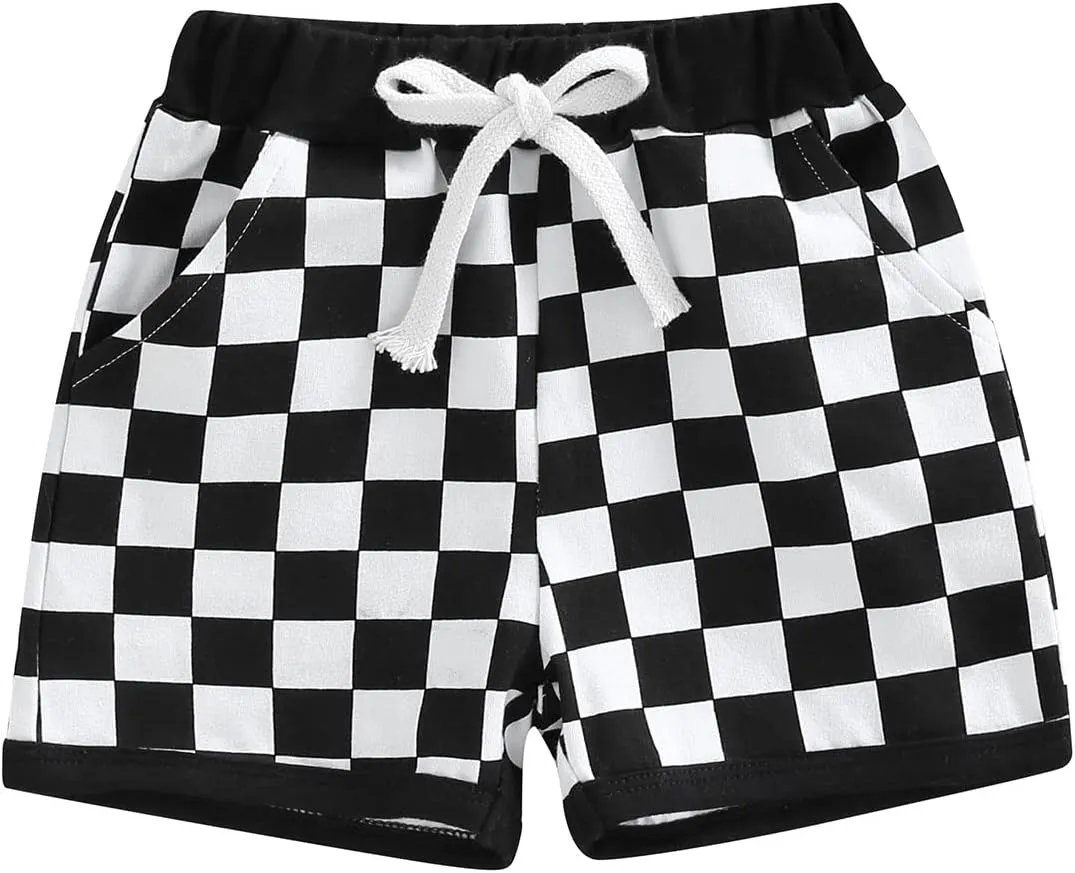Infant Toddler Baby Boy Casual Checkerboard Plaid Cotton Elastic Waist Jogger Shorts Summer Clothes