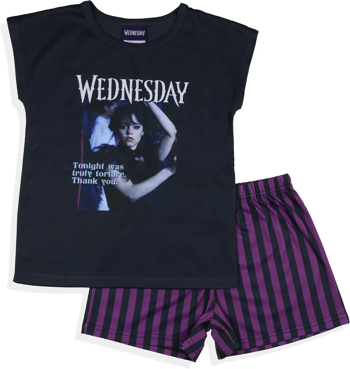 INTIMO Addams Family Wednesday Girls' Pajamas Tonight Was Torture Short Sleeve Lounge Sleep Set