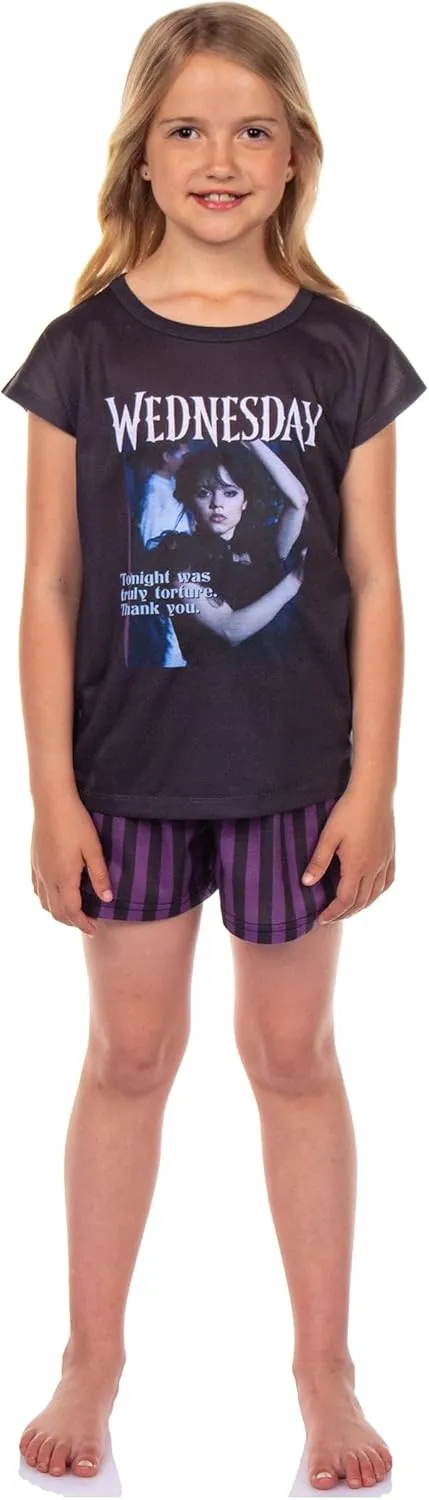 INTIMO Addams Family Wednesday Girls' Pajamas Tonight Was Torture Short Sleeve Lounge Sleep Set