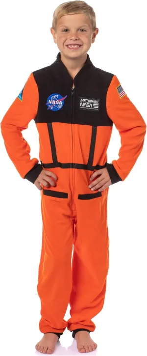 INTIMO NASA Boys' Space Shuttle Astronaut Meatball Patch One Piece Space Suit Costume Pajama Sleep Set Union Suit For Kids