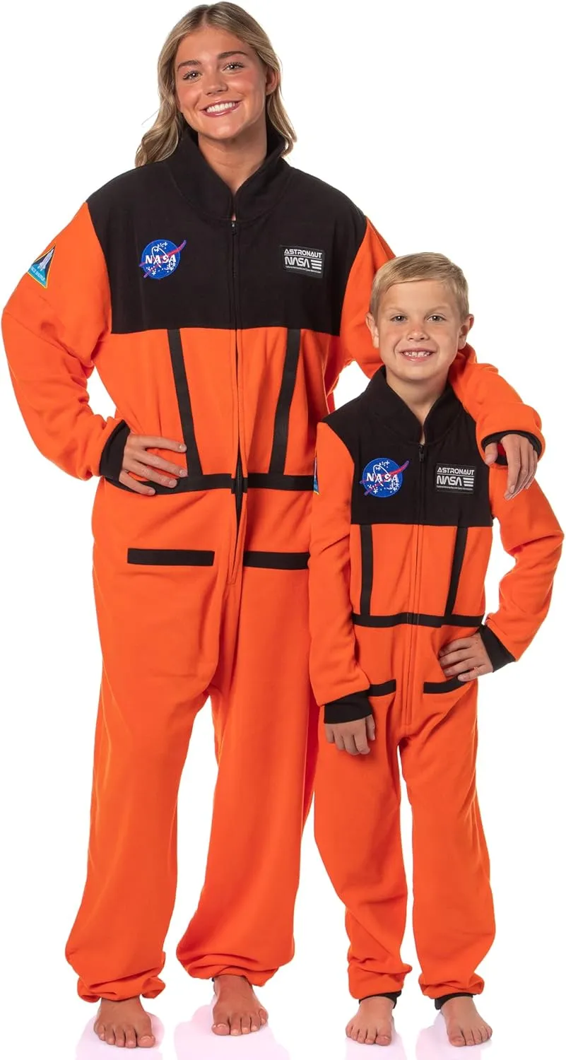 INTIMO NASA Boys' Space Shuttle Astronaut Meatball Patch One Piece Space Suit Costume Pajama Sleep Set Union Suit For Kids