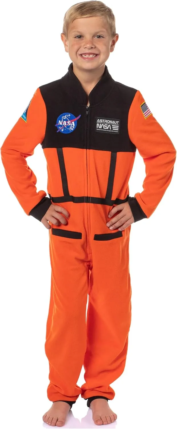 INTIMO NASA Boys' Space Shuttle Astronaut Meatball Patch One Piece Space Suit Costume Pajama Sleep Set Union Suit For Kids