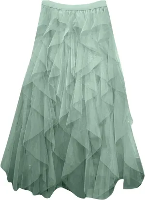 Irregular Tulle Skirts for Women Trendy Elastic High Waist Midi Skirt Mesh Layered Prom Party Flowy A Line Skirts