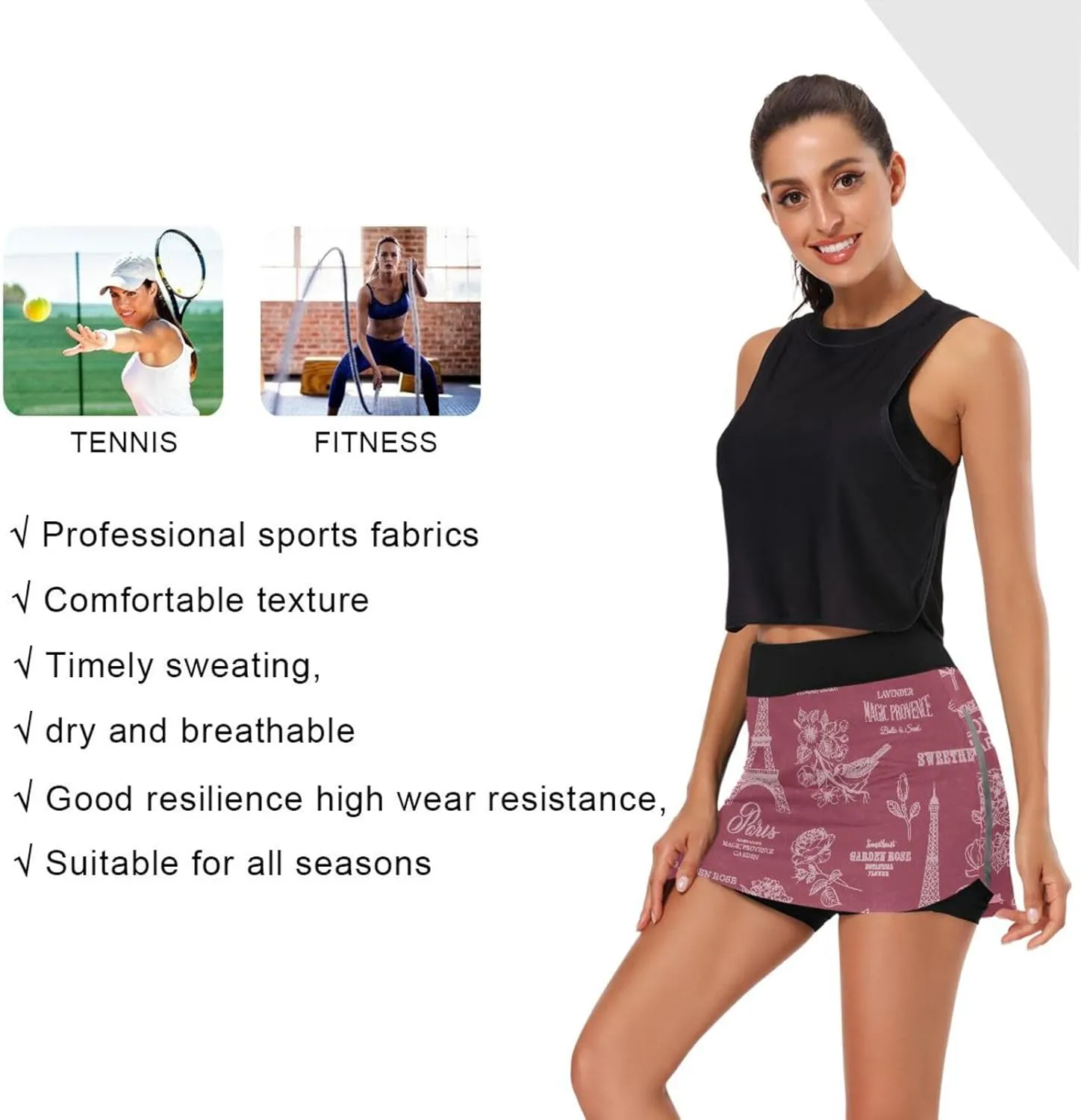 Joisal Paris Romantic Pattern Athletic Skorts for Women with Pockets Lightweight Athletic Golf Skorts for Running Workout
