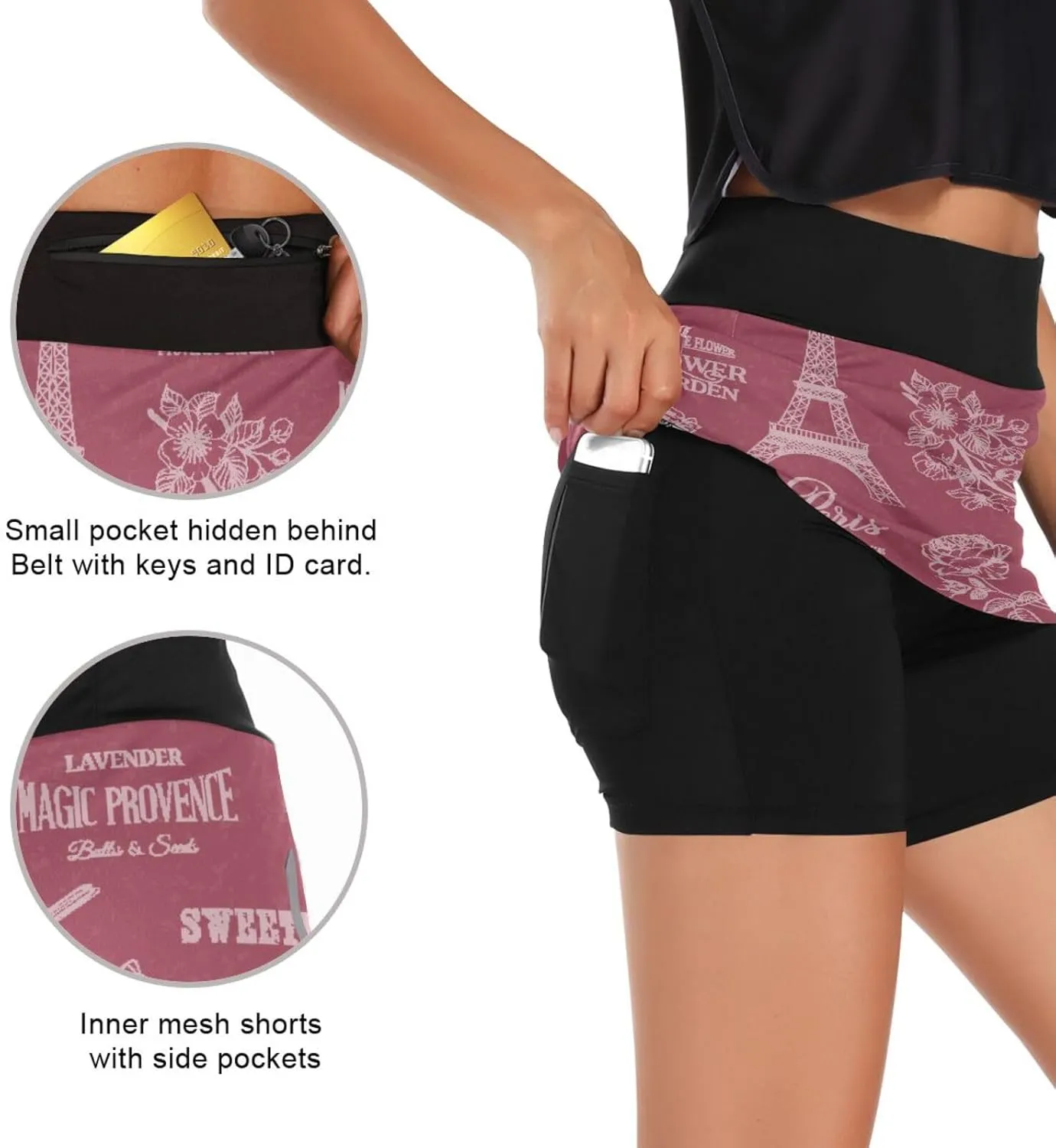 Joisal Paris Romantic Pattern Athletic Skorts for Women with Pockets Lightweight Athletic Golf Skorts for Running Workout