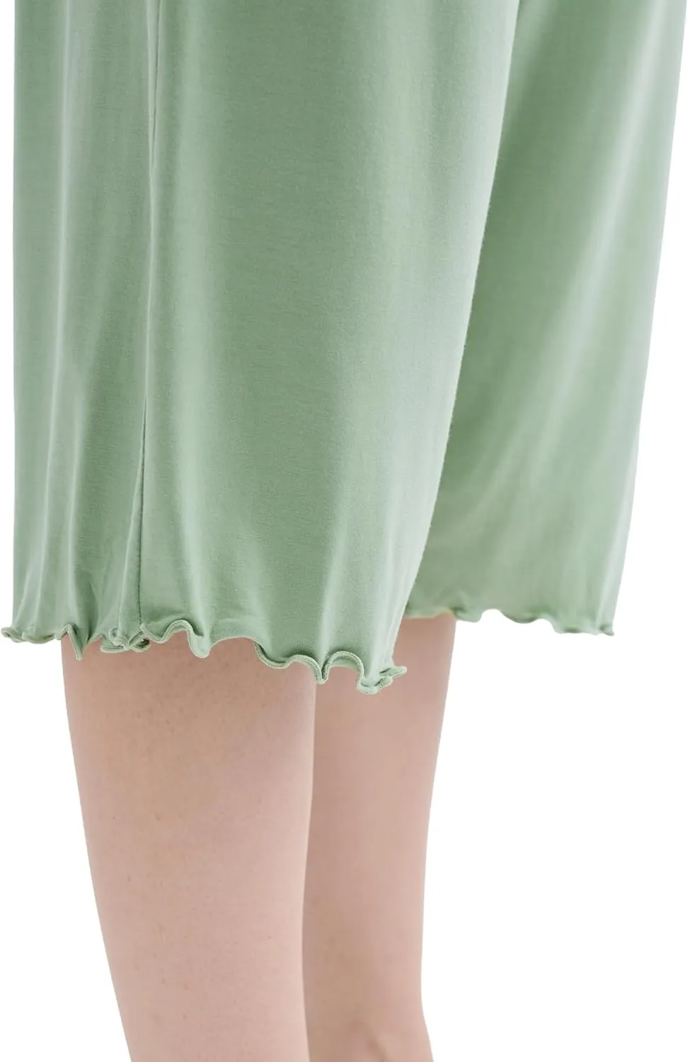 Joyaria Cooling Pajamas for Women Bamboo Viscose Pjs Capri Pants Short Sleeve Sleepwear with Ruffle Trim
