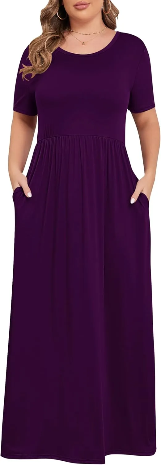 KARALIN Womens Plus Size Maxi Dresses for Curvy Women Summer Casual Short Sleeve 2025 Long Dress 14W-26W