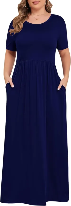 KARALIN Womens Plus Size Maxi Dresses for Curvy Women Summer Casual Short Sleeve 2025 Long Dress 14W-26W