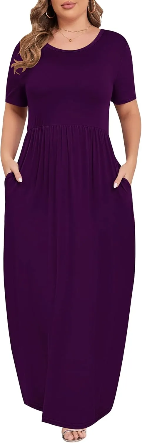 KARALIN Womens Plus Size Maxi Dresses for Curvy Women Summer Casual Short Sleeve 2025 Long Dress 14W-26W