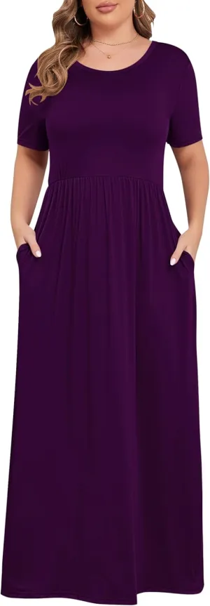 KARALIN Womens Plus Size Maxi Dresses for Curvy Women Summer Casual Short Sleeve 2025 Long Dress 14W-26W
