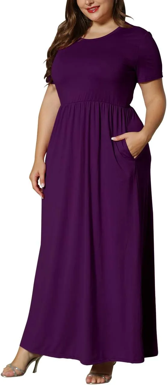 KARALIN Womens Plus Size Maxi Dresses for Curvy Women Summer Casual Short Sleeve 2025 Long Dress 14W-26W