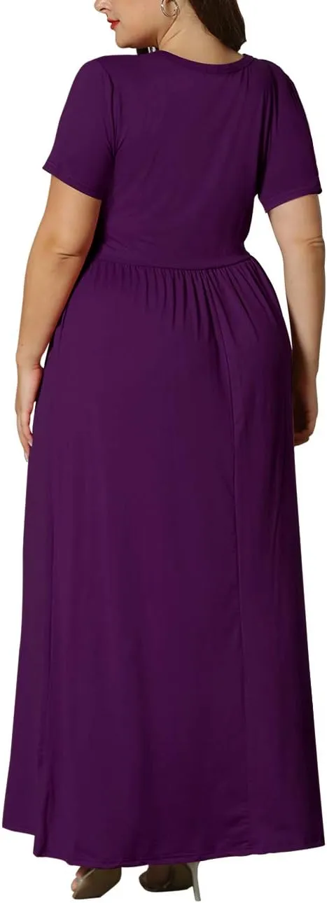KARALIN Womens Plus Size Maxi Dresses for Curvy Women Summer Casual Short Sleeve 2025 Long Dress 14W-26W
