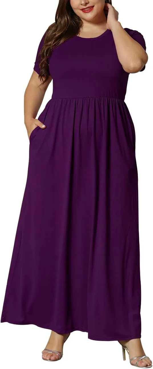 KARALIN Womens Plus Size Maxi Dresses for Curvy Women Summer Casual Short Sleeve 2025 Long Dress 14W-26W