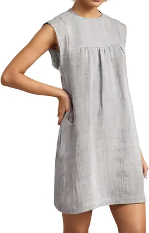 Kubbon Linen Dress Women Sleeveless T-Shirt Dress Casual Round Neck Mini Dresses Solid Color Loose Beach Sundress 2025