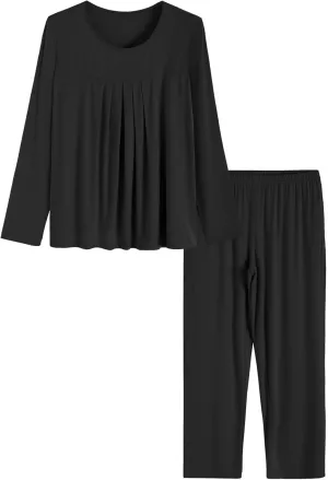 Latuza Women's Petite Long Sleeves Pajamas Set Petite Size Viscose Top and Pants