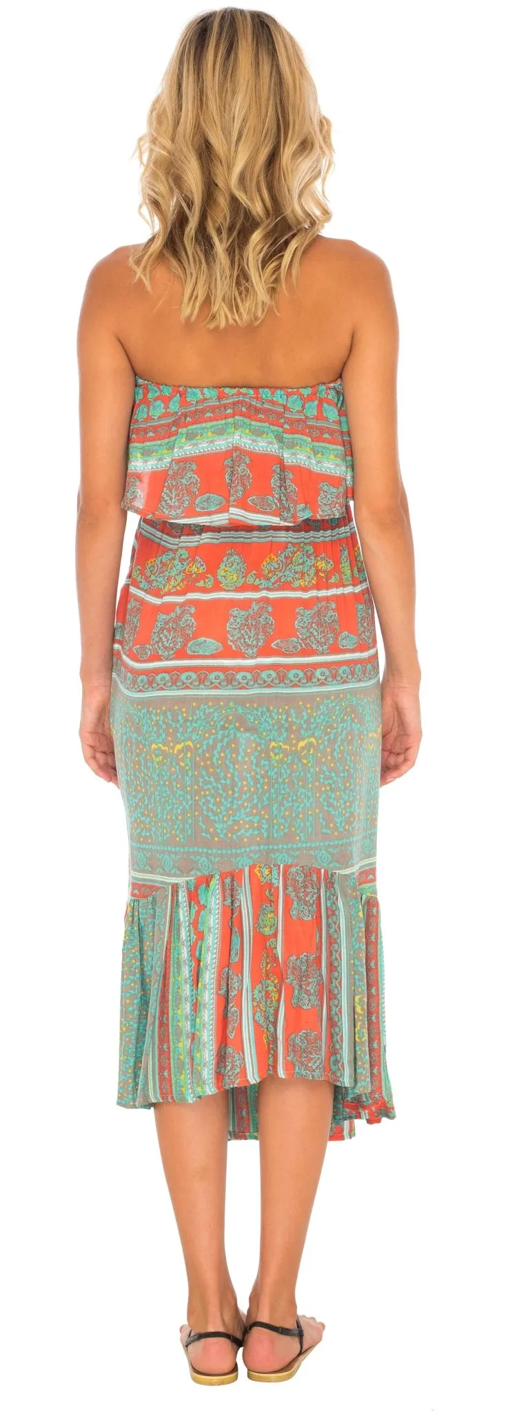 Long Flowy Tube Top Dress Sleeveless with Side Pockets