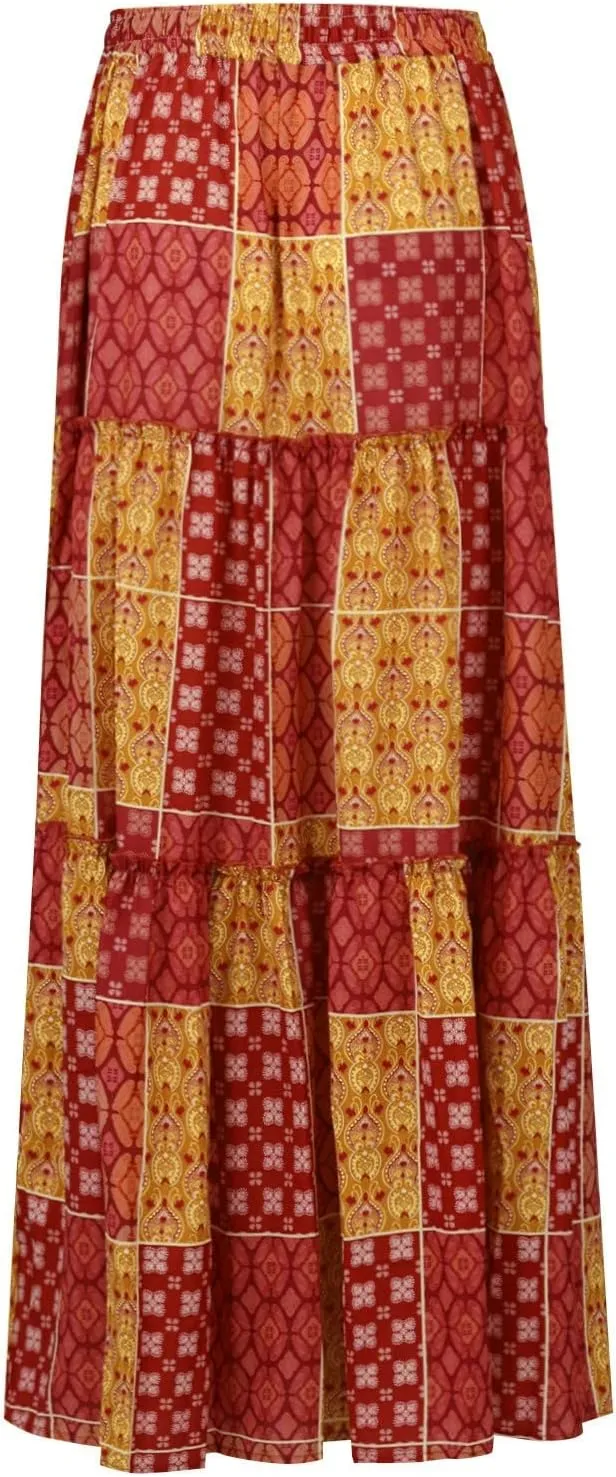 Long Skirts for Women Summer Floral High Waisted Casual A Line Skirt Pleated Beach Flowy Boho Maxi Skirt with Pockets