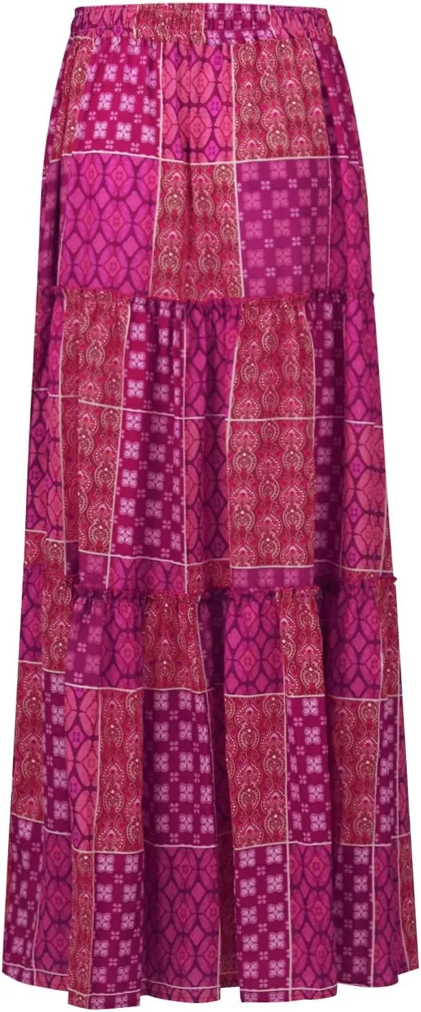 Long Skirts for Women Summer Floral High Waisted Casual A Line Skirt Pleated Beach Flowy Boho Maxi Skirt with Pockets