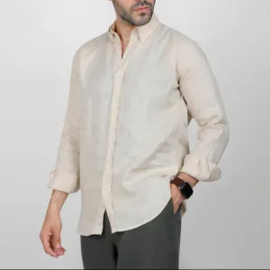 LONG SLEEVE LINEN SHIRT  - BEIGE