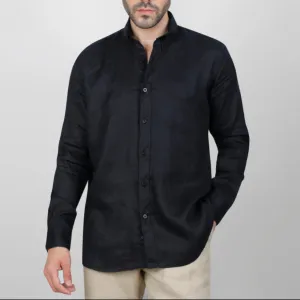 LONG SLEEVE LINEN SHIRT  - BLACK