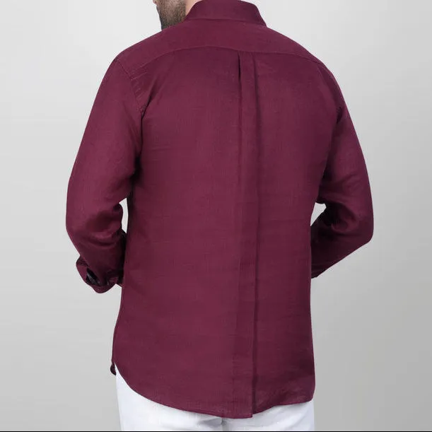 LONG SLEEVE LINEN SHIRT  - BURGUNDY