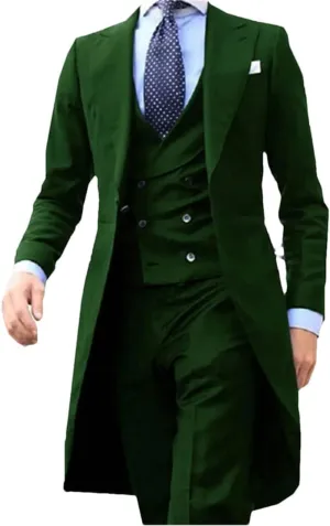 Long Tail Blazer 3 Pieces Male Suit Men's Groom Tuxedo Prom Jacket Vest with Pants