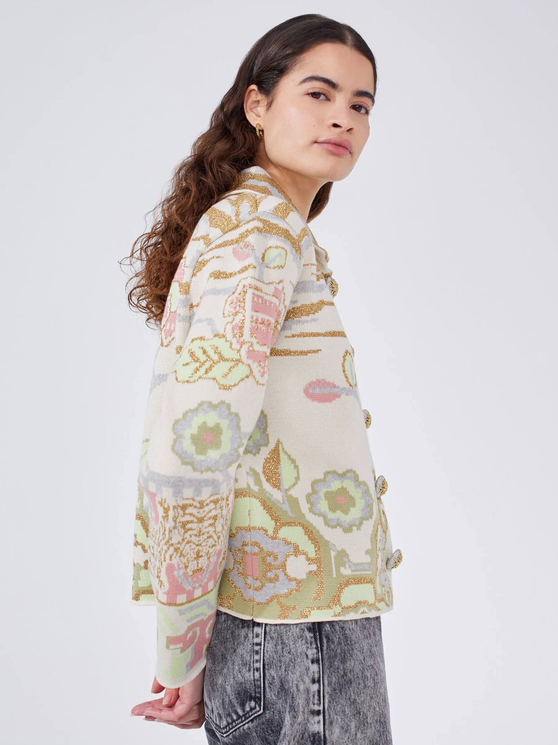 Lotus Carpet Cotton Jacquard Jacket Ecru