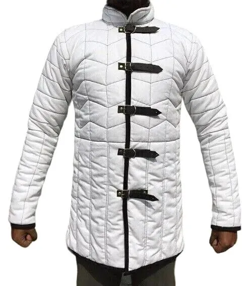 Medieval cotton gambeson Thick padded aketon jacket Full sleeve padded coat White color gambeson Handmade padded jacket Medieval aketon full sleeve (LARGE, WHITE)