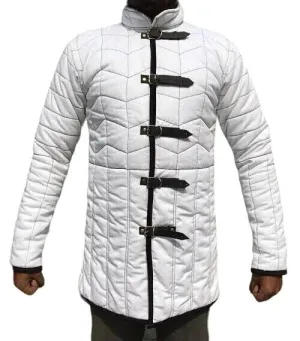 Medieval cotton gambeson Thick padded aketon jacket Full sleeve padded coat White color gambeson Handmade padded jacket Medieval aketon full sleeve (LARGE, WHITE)