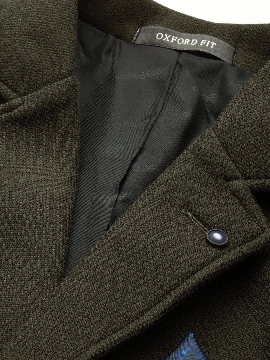 Men Olive Notched Lapel Slim-Fit Single Breasted Cotton Blazer