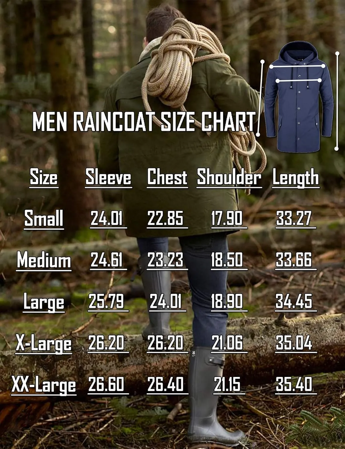 Men Waterproof Raincoat Hooded Windbreaker Lightweight Long Rain Jacket Active Outdoor Trench