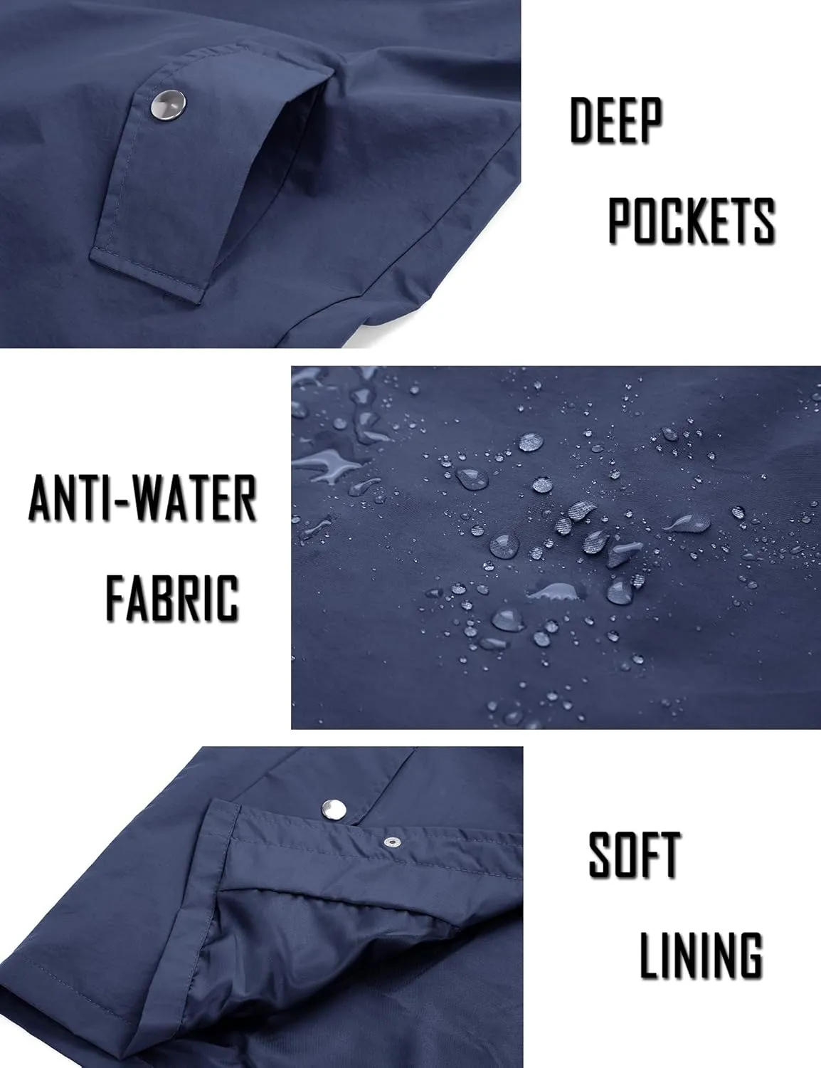 Men Waterproof Raincoat Hooded Windbreaker Lightweight Long Rain Jacket Active Outdoor Trench