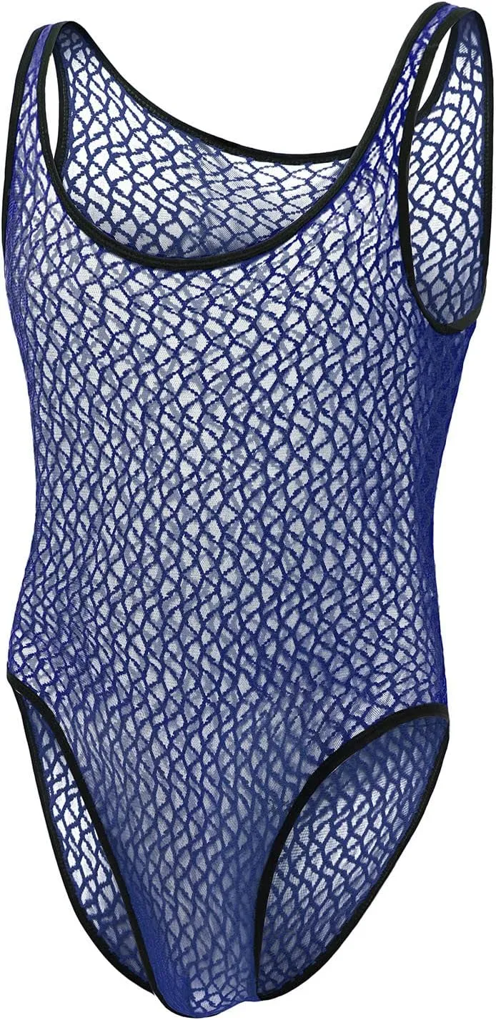 Mens Fashion Sexy Lace Jumpsuit Vest Underwear See Through Outfit A for Men