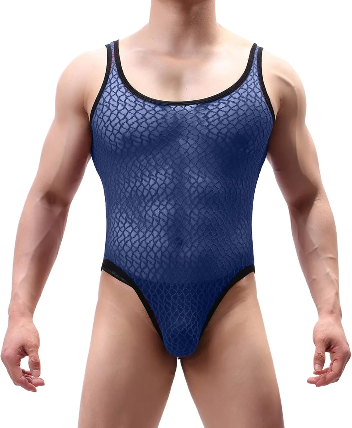 Mens Fashion Sexy Lace Jumpsuit Vest Underwear See Through Outfit A for Men